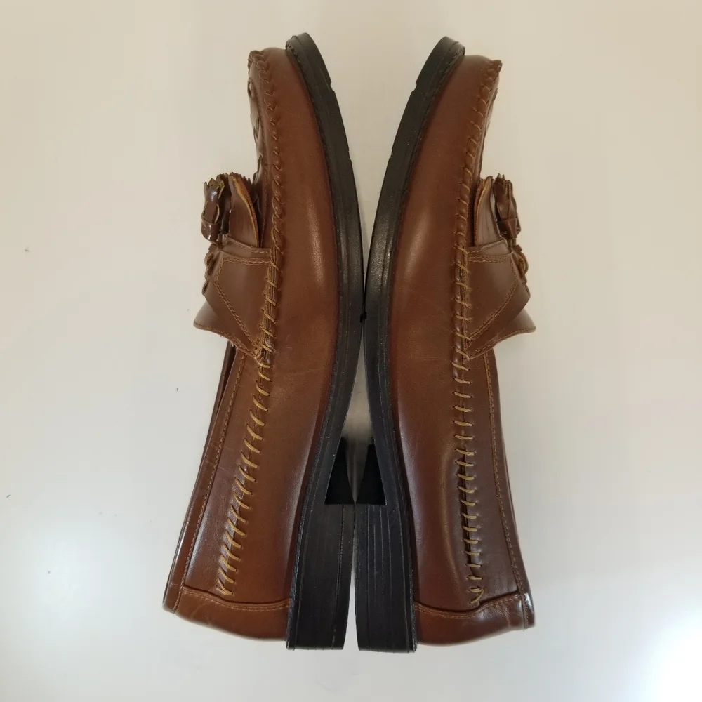 Deer Stags Herman Men Sz 10.5W Cognac Faux Leather Loafer Kiltie Tassels Slip On